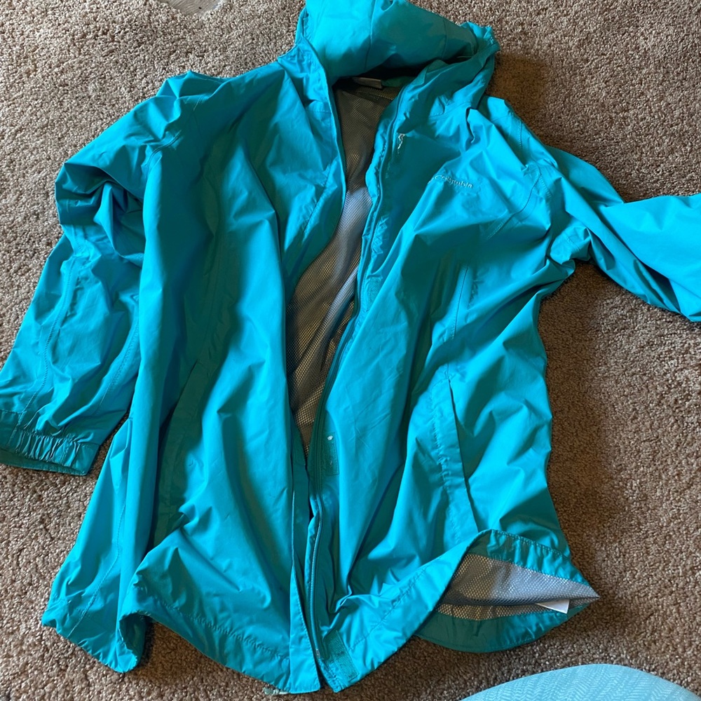 Teal/ light blue Columbia rain jacket